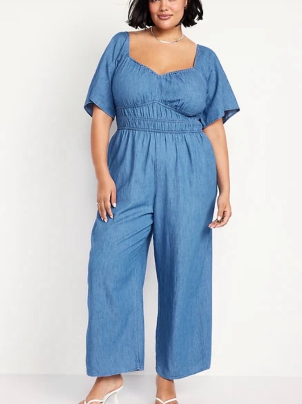 4X Womens jumpsuit short sleeve smocked wide leg 4XL old navy denim jean